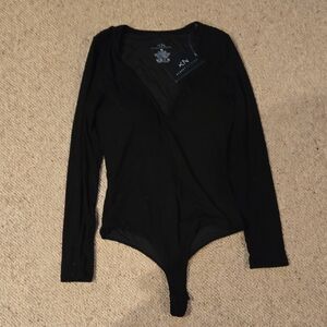 Klassy Network Black Deep V-Neck Bodysuit